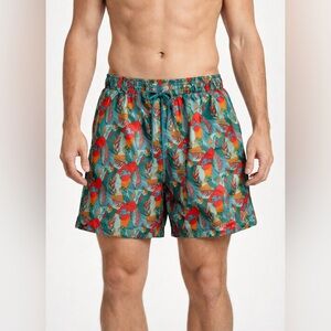 Mr. Swim Tropical Parrot Swim Trunks Men’s Medium Elastic Waist EUC